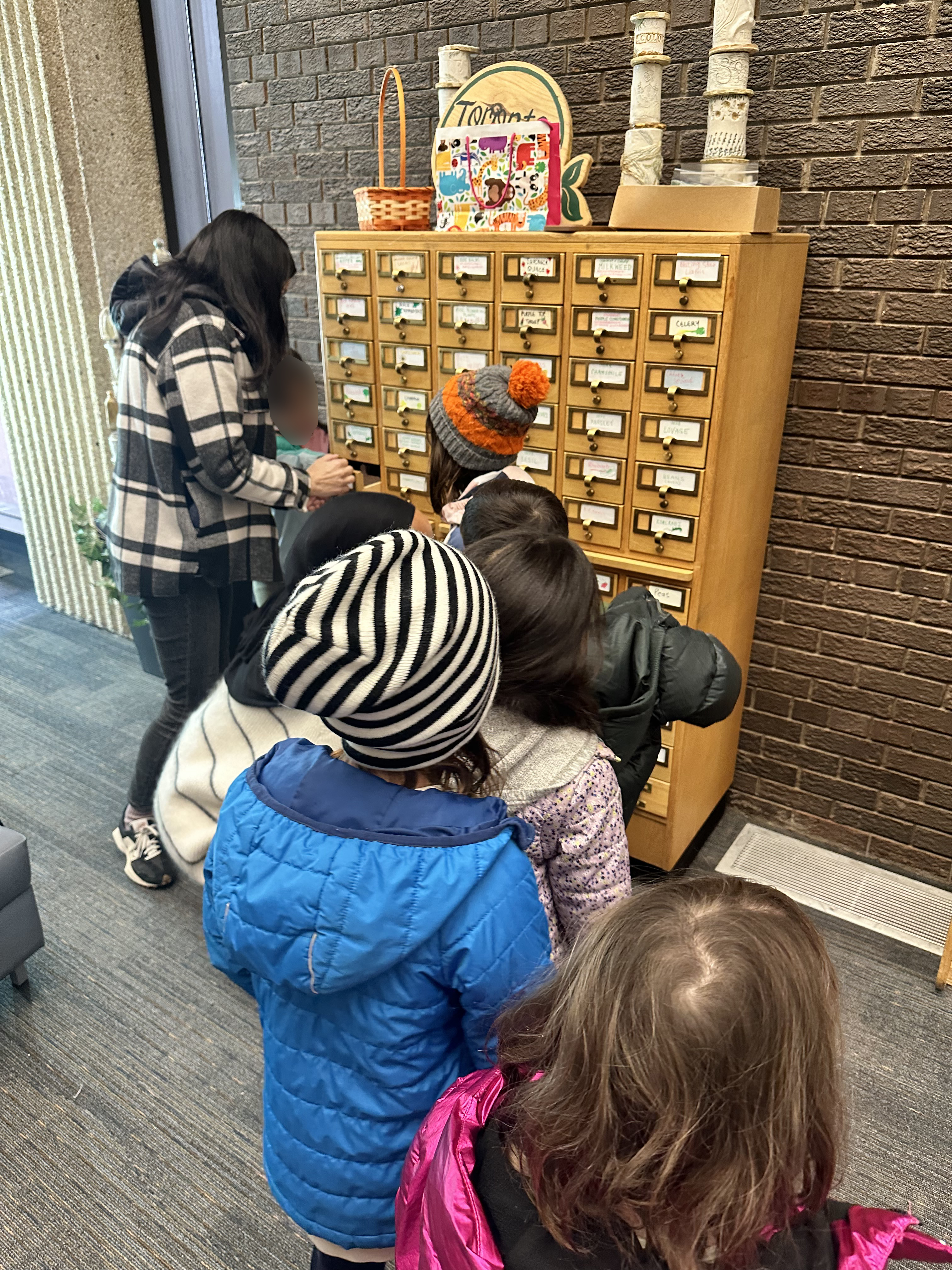 Photograph of Grade 1 students lined up at the Seed Library