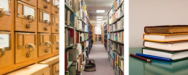 Card catalogue on left, stacks collection on centre, books on right