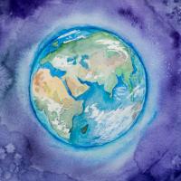 watercolour paint of Earth in space