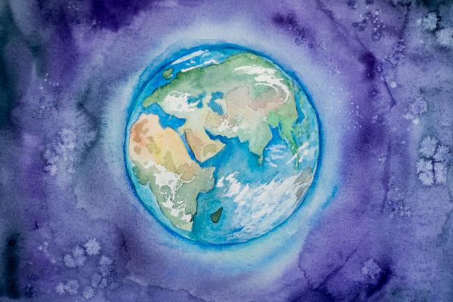 watercolour paint of Earth in space