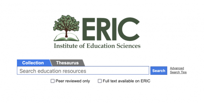 Screenshot of search box on the Education Resources Information Centre (ERIC) website
